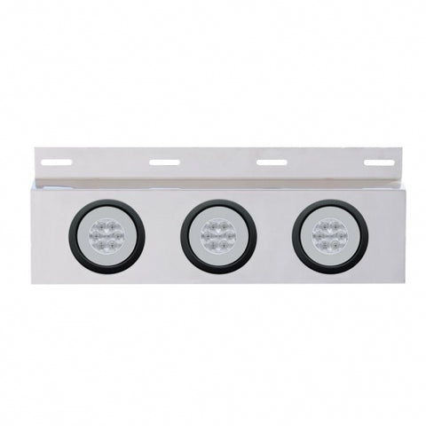 Stainless Top Mud Flap Plate w/ Three 21 LED 4" "GLO" Lights & Grommets - Red LED/Clear Lens