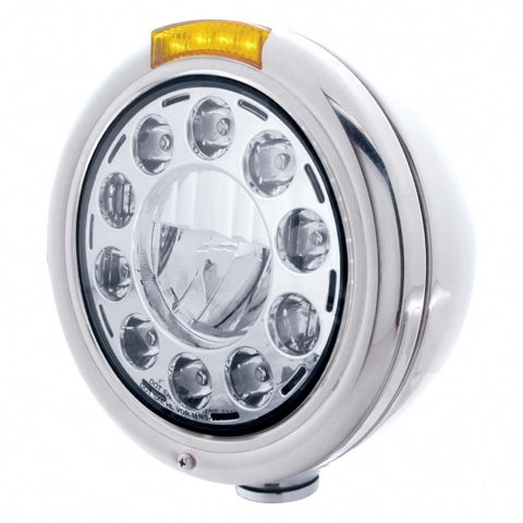Stainless Classic Headlight 11 LED Bulb & Dual Func. LED Signal - Amber Lens