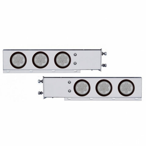 3 3/4" Bolt Pattern Deluxe Stainless Spring Loaded Light Bar w/ Six 7 LED 4" Reflector Light & Grommets - Red LED/Clear Lens