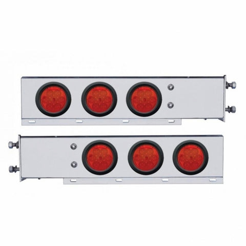 3 3/4" Bolt Pattern Stainless Spring Loaded Light Bar w/ Six 4" 7 LED Lights & Grommets - Red LED/Red Lens