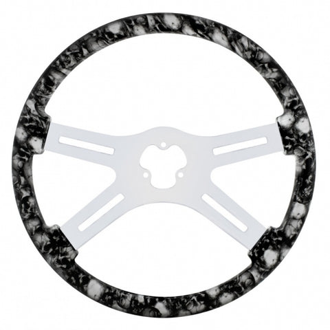 18" Skull Steering Wheel with Hydro-dip Finish Wood - White