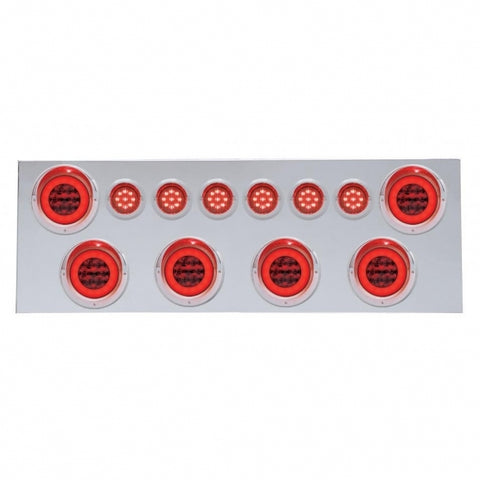 Stainless Rear Center Panel w/ Six 21 LED 4" "GLO" Lights & Six 9 LED 2" "GLO" Lights & Visors - Red LED/Red Lens