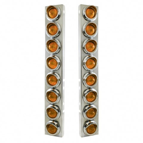 Peterbilt Front Air Cleaner Kit w/ 16 Beehive LED Lights & Visor - Amber LED/Amber Lens