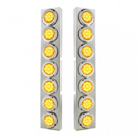 Kenworth Front Air Cleaner Kit w/ 14 Reflector LED Lights & Bezel - Amber LED/Amber Lens