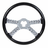 18" Chrome Steering Wheel With Skull Accent - Black