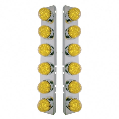 Peterbilt Stainless Front Air Cleaner Bracket w/ Twelve 19 LED Bullet Style Lights & Bezels - Amber LED/Amber Lens
