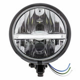 Black 5 3/4" Motorcycle Headlight 9 LED Bulb w/White LED Light Bar - Bottom Mount