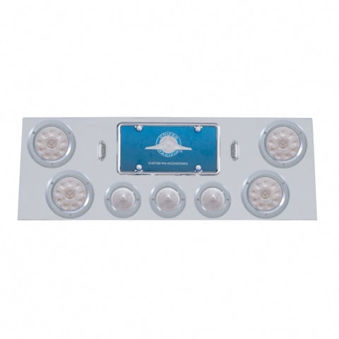 Stainless Rear Center Panel w/ Four 10 LED 4" Lights & Three 13 LED 2 1/2" Beehive Lights & Bezels - Red LED/Clear Lens