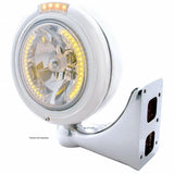Stainless Steel Classic Headlight H4 w/34 Amber LED & Signal - Clear Lens