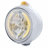 Chrome Guide 682-C Headlight H4 w/ Amber LED & Dual Mode LED Signal - Amber Lens