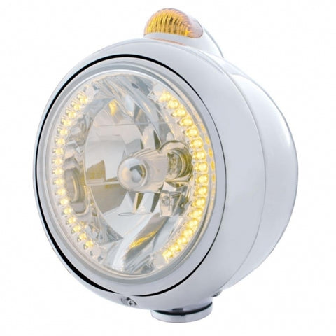 Chrome Guide 682-C Headlight H4 w/ Amber LED & Dual Mode LED Signal - Amber Lens