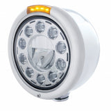 Stainless Classic Half Moon Headlight 11 LED Bulb & Dual Mode LED Signal-Amber Lens