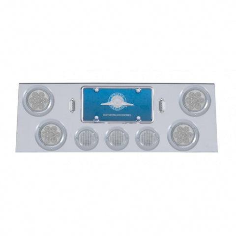 Stainless Rear Center Panel w/ Four 7 LED 4" Reflector Lights & Three 13 LED 2 1/2" Lights & Bezels - Red LED/Clear Lens