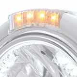 Stainless Steel Classic Half Moon Headlight H4 w/ White LED & Signal - Clear Lens