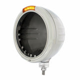 Stainless Steel Classic Stripe Headlight No Bulb w/ LED Signal - Amber Lens