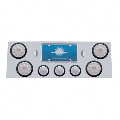 Stainless Rear Center Panel w/ Four 10 LED 4" Lights & Three 13 LED 2 1/2" Beehive Lights & Grommets - Red LED/Clear Lens