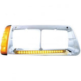 19 LED Freightliner FLD Headlight Bezel w/ Turn Signal - Amber LED/Amber Lens