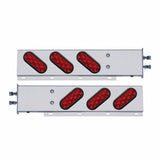 2 1/2" Bolt Pattern Stainless Spring Loaded Light Bar w/ 6 Oval 10 LED Lights & Grommets - Red LED/Red Lens