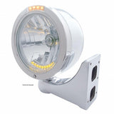 Stainless Steel Bullet Half Moon Headlight H4 w/ 10 Amber LED & Signal - Clear Lens