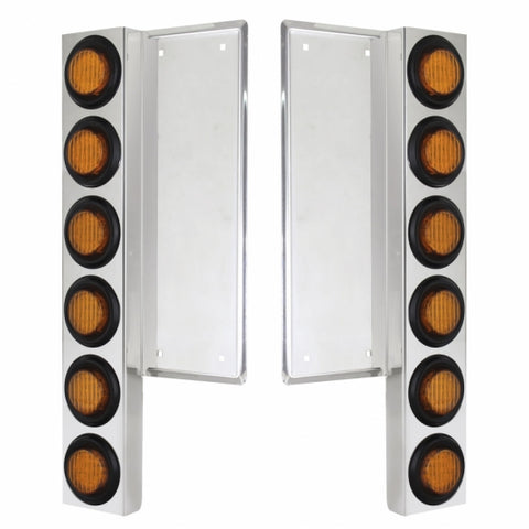 Freightliner Stainless Front Air Cleaner Bracket w/ Twelve 9 LED 2" Lights & Grommets - Amber LED/Amber Lens