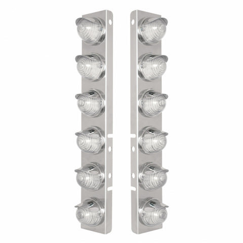 Peterbilt Stainless Front Air Cleaner Bracket w/ Twelve 17 LED Beehive Lights & Stainless Visors - Amber LED/Clear Lens