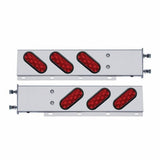 3 3/4" Bolt Pattern Stainless Spring Loaded Light Bar w/ 6 Oval 10 LED Lights & Grommets - Red LED/Red Lens