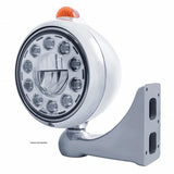 Stainless Steel Guide 682-C Headlight 11 LED Bulb & Dual Mode LED Signal-Amber Lens