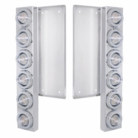 Freightliner Stainless Front Air Cleaner Bracket w/ Twelve 9 LED 2" Beehive Lights & Bezels - Amber LED/Clear Lens