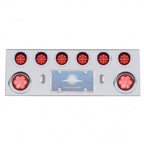 Stainless Rear Center Panel w/ Two 4" 7 LED & Six 2 1/2" 13 LED Light & Visor - Red LED/Red Lens