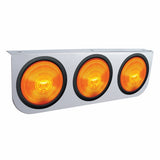 Stainless Light Bracket w/ Three 4" Lights & Grommets - Amber Lens