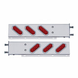 3 3/4" Bolt Pattern Stainless Spring Loaded Light Bar w/ 6 Oval 10 LED Lights & Visors - Red LED/Red Lens