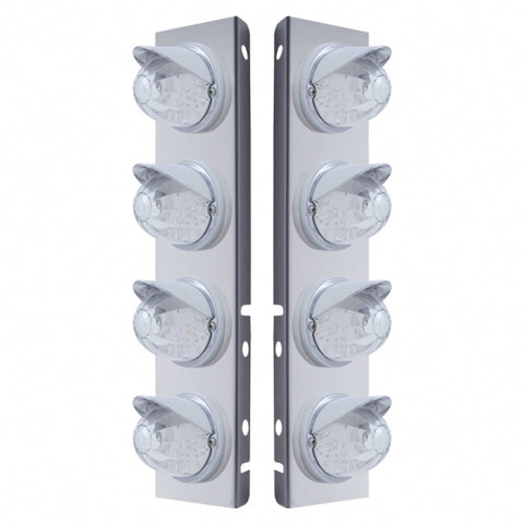 Peterbilt Stainless Front Air Cleaner Bracket w/ Eight 17 LED Watermelon Lights & Visors - Amber LED/Clear Lens