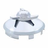 6 Uneven Notched Stainless Front Hub Cap w/ 3 Bar Left Swing Spinner - 1" Lip