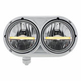 Peterbilt 359 Stainless Dual Headlight w/ 9 LED Bulb & Amber LED Position Light Bar