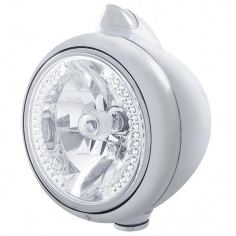 Stainless Steel Guide 682-C Headlight H4 w/ White LED & Original Style LED Signal - Clear Lens