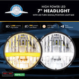 High Power LED 7" Headlight With Amber LED Dual Function Light Bar
