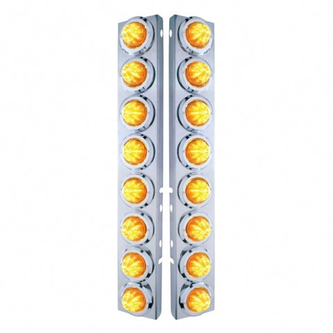 Peterbilt Stainless Front Air Cleaner Bracket w/ Sixteen 9 LED 2" Beehive Lights & Bezels - Amber LED/Amber Lens
