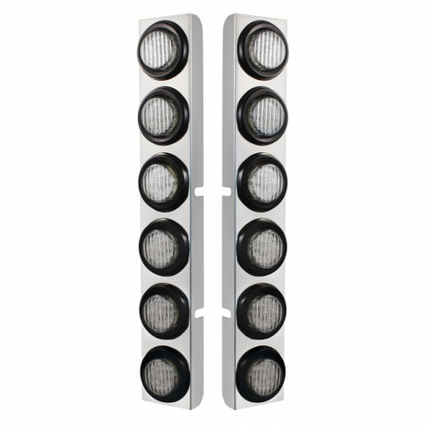 Peterbilt Stainless Rear Air Cleaner Bracket w/ Twelve 9 LED 2" Lights & Grommets - Red LED/Clear Lens