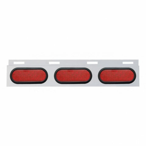 Stainless Top Mud Flap Plate w/ Three 19 LED 6" Oval Lights & Grommets - Red LED/Red Lens