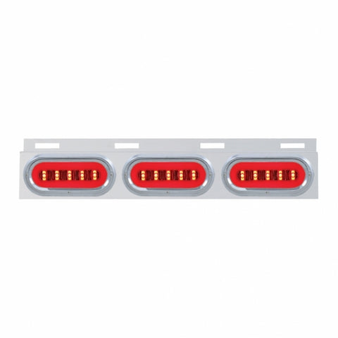 Stainless Top Mud Flap Bracket w/ Three 22 LED 6" Oval GLO Lights & Visors - Red LED/Clear Lens