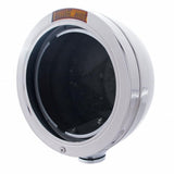 Stainless Steel Bullet Classic Headlight No Bulb w/ Turn Signal Light - Amber Lens