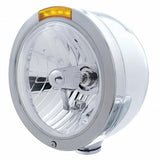 Stainless Steel Bullet Half Moon Headlight Crystal H4 Bulb & LED Turn Signal - Amber Lens
