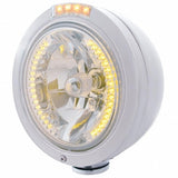 Stainless Steel Bullet Classic Headlight H4 w/ Amber LED & Signal - Clear Lens