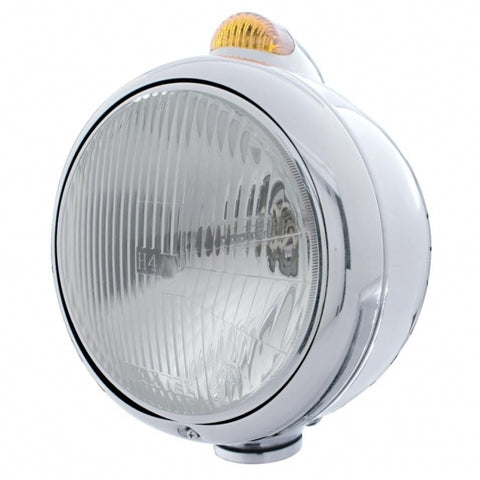 Stainless Steel Guide 682-C Headlight H4 & Dual Mode LED Signal - Amber Lens