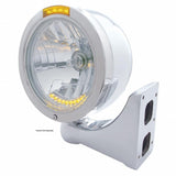 Stainless Steel Bullet Half Moon Headlight H4 w/ 10 Amber LED & Signal - Amber Lens