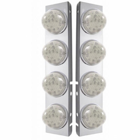 Peterbilt Stainless Front Air Cleaner Bracket w/ Eight 17 LED Reflector Watermelon Lights & Stainless Bezels - Amber LED/Clear Lens