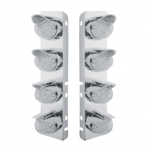 Peterbilt Stainless Front Air Cleaner Bracket w/ Eight 19 LED Bullet Style Lights & Visors - Amber LED/Clear Lens