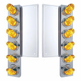 Freightliner Stainless Front Air Cleaner Bracket w/ Twelve 11 LED Watermelon Lights & Visors - Amber LED/Amber Lens
