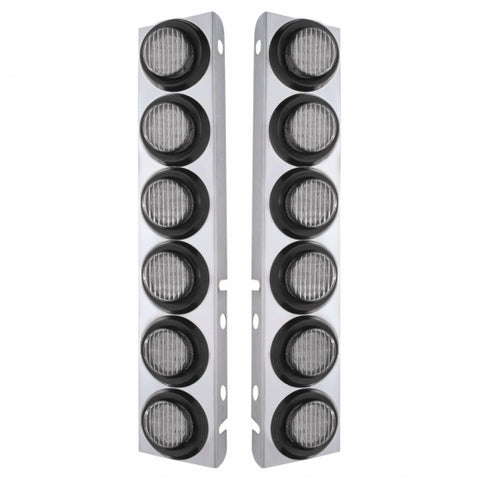 Peterbilt Stainless Front Air Cleaner Bracket w/ Twelve 9 LED 2" Lights & Grommets - Amber LED/Clear Lens
