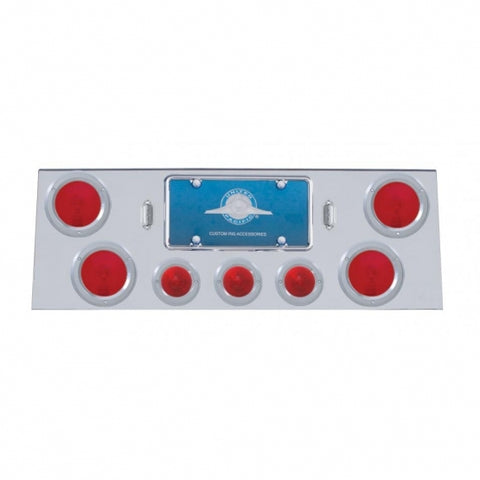 Stainless Rear Center Panel w/ Four 4" Lights & Three 2 1/2" Beehive Lights & Bezels